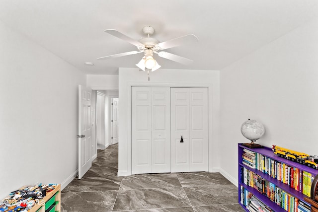 5018 Summerswell Ln, Southport, NC 28461 - rec room with baseboards, a ceiling fan, and marble finish flooring