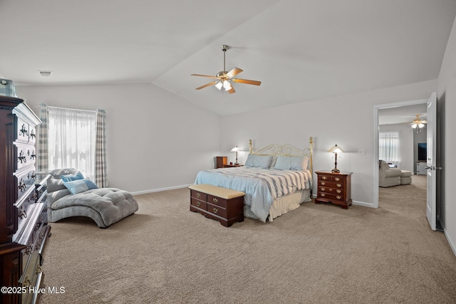 4345 Nine Iron Dr, Ayden, NC 28513 - bedroom featuring carpet flooring, vaulted ceiling, baseboards, and ceiling fan
