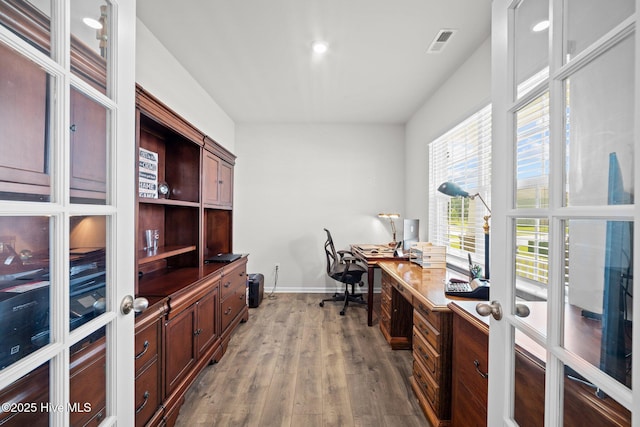 4345 Nine Iron Dr, Ayden, NC 28513 - office space featuring french doors, dark wood-style flooring, and baseboards