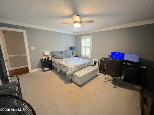 1811 Hermitage Rd NW, Wilson, NC 27896 - carpeted bedroom featuring crown molding, a desk, baseboards, a ceiling fan, and a textured ceiling