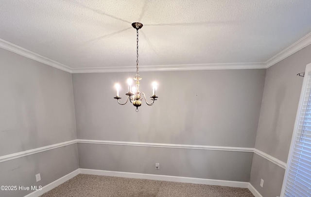 1811 Hermitage Rd NW, Wilson, NC 27896 - carpeted empty room with crown molding, a chandelier, baseboards, and a textured ceiling