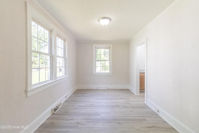 808 Cabarrus St, Edenton, NC 27932 - spare room with ornamental molding, light wood-type flooring, baseboards, a textured ceiling, and a textured wall