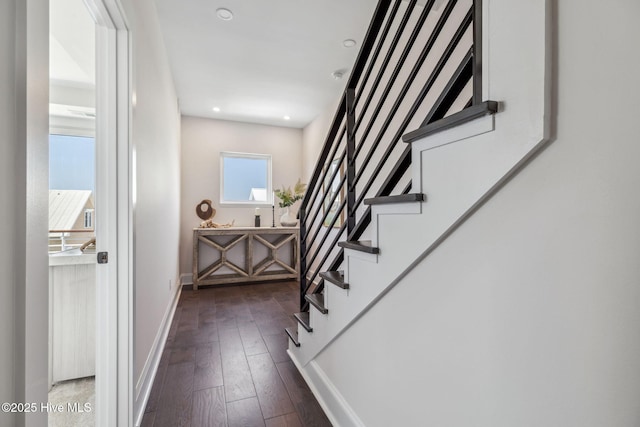 221 Georgia Ave, Carolina Beach, NC 28428 - foyer with dark wood finished floors, stairs, baseboards, and recessed lighting
