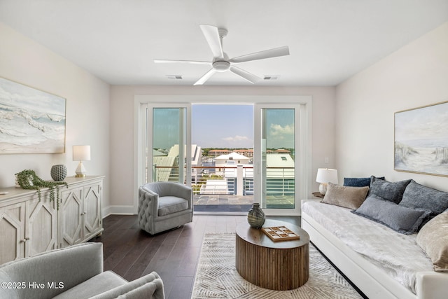 221 Georgia Ave, Carolina Beach, NC 28428 - living room with a ceiling fan and dark wood-style floors
