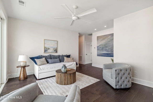 221 Georgia Ave, Carolina Beach, NC 28428 - living room featuring a ceiling fan, baseboards, wood finished floors, and recessed lighting