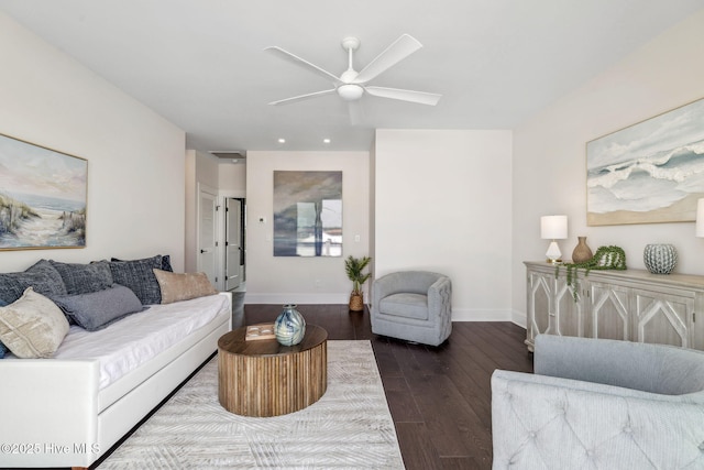 221 Georgia Ave, Carolina Beach, NC 28428 - living room with a ceiling fan, baseboards, dark wood-style flooring, and recessed lighting