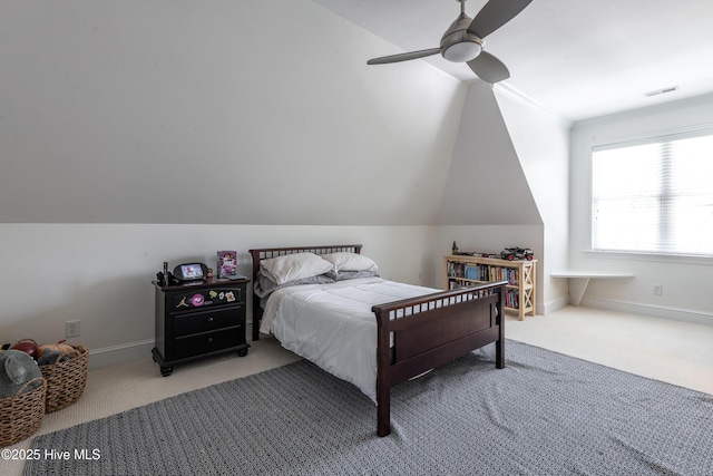 509 Westminster Cir, Greenville, NC 27858 - carpeted bedroom with vaulted ceiling, baseboards, and ceiling fan