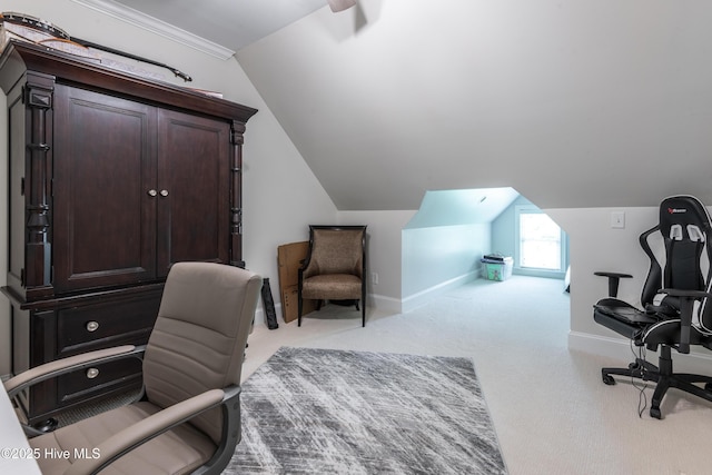 509 Westminster Cir, Greenville, NC 27858 - office area with lofted ceiling, light carpet, and baseboards
