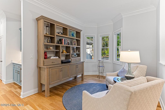177 National Dr, Pinehurst, NC 28374 - sitting room featuring light wood-style floors, ornamental molding, and baseboards