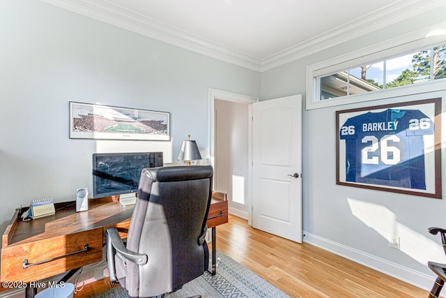 177 National Dr, Pinehurst, NC 28374 - home office with crown molding, light wood-type flooring, and baseboards