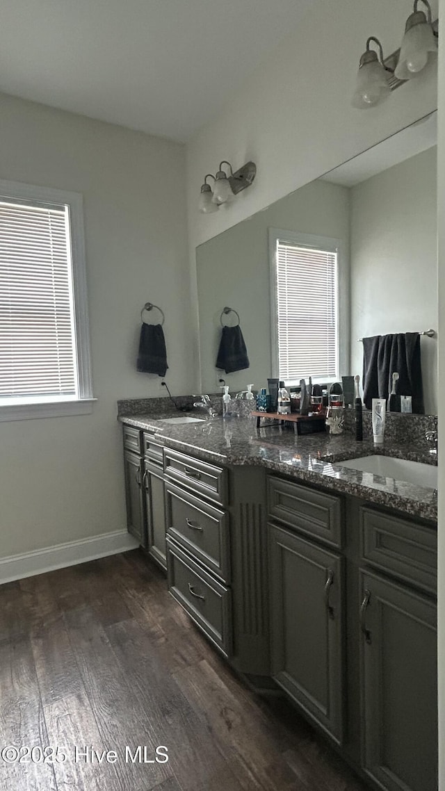 87 Strut Way, Rocky Point, NC 28457 - bathroom with wood finished floors, double vanity, and plenty of natural light