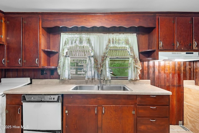 1704 Charlotte Ave, Kinston, NC 28501 - kitchen with open shelves, white dishwasher, light countertops, and stove