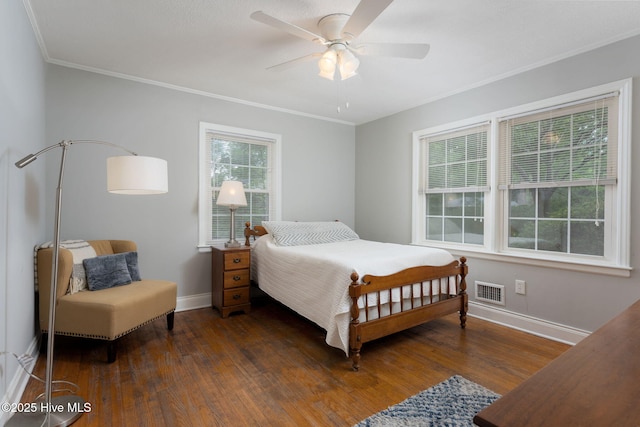 211 Spruce Cir, Wilmington, NC 28403 - bedroom with baseboards, wood finished floors, ornamental molding, and ceiling fan