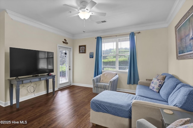 395 S Crow Creek Dr Unit 2306, Calabash, NC 28467 - living room featuring crown molding, wood finished floors, ceiling fan, and baseboards