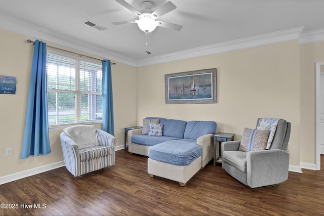 395 S Crow Creek Dr Unit 2306, Calabash, NC 28467 - living area featuring crown molding, wood finished floors, a ceiling fan, and baseboards