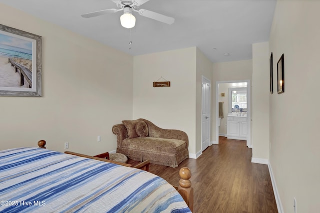 395 S Crow Creek Dr Unit 2306, Calabash, NC 28467 - bedroom featuring baseboards, wood finished floors, and a ceiling fan