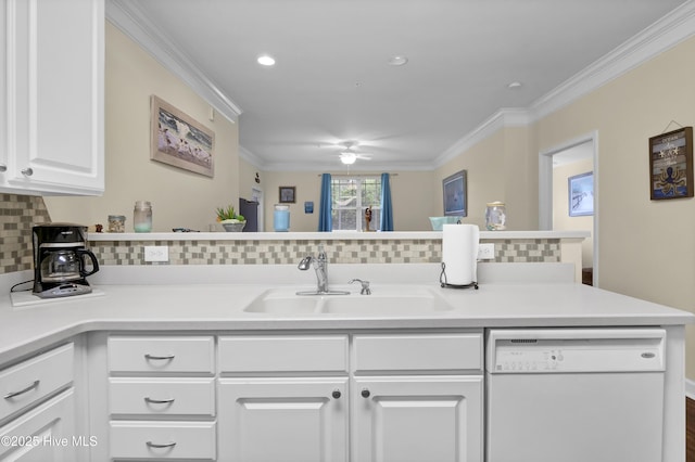 395 S Crow Creek Dr Unit 2306, Calabash, NC 28467 - kitchen with dishwasher, a sink, tasteful backsplash, light countertops, and white cabinets