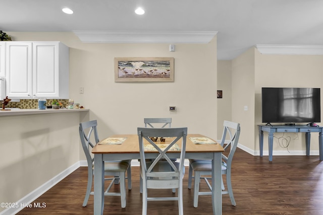 395 S Crow Creek Dr Unit 2306, Calabash, NC 28467 - dining space with ornamental molding, dark wood finished floors, baseboards, and recessed lighting