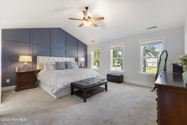 157 Heritage Way, Hampstead, NC 28443 - bedroom featuring vaulted ceiling, light colored carpet, baseboards, and ceiling fan