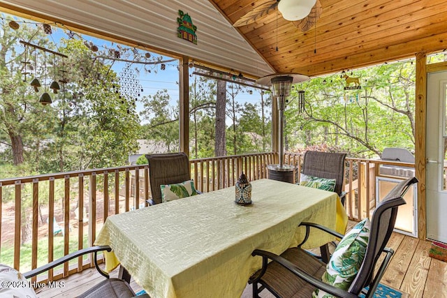 2 Beryl Cir, Pinehurst, NC 28374 - sunroom with lofted ceiling, outdoor dining area, a ceiling fan, and healthy amount of natural light