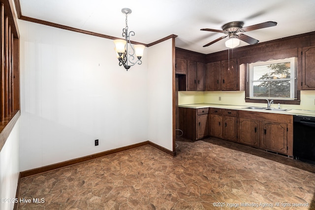1363 Robert Everett Rd, Robersonville, NC 27871 - kitchen with stone finish flooring, dishwasher, a sink, light countertops, and a ceiling fan