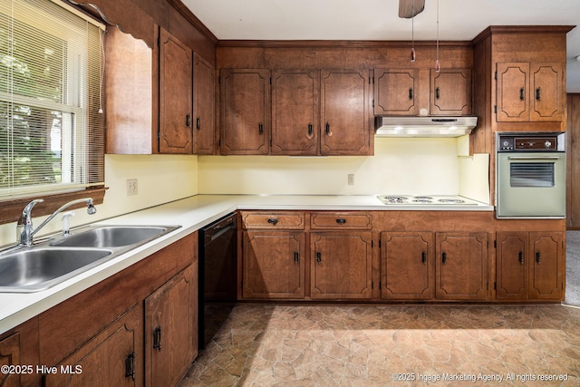1363 Robert Everett Rd, Robersonville, NC 27871 - kitchen with oven, black dishwasher, under cabinet range hood, light stone finish flooring, and light countertops