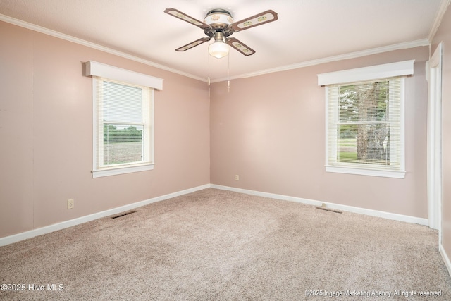 1363 Robert Everett Rd, Robersonville, NC 27871 - carpeted spare room featuring crown molding, ceiling fan, and baseboards