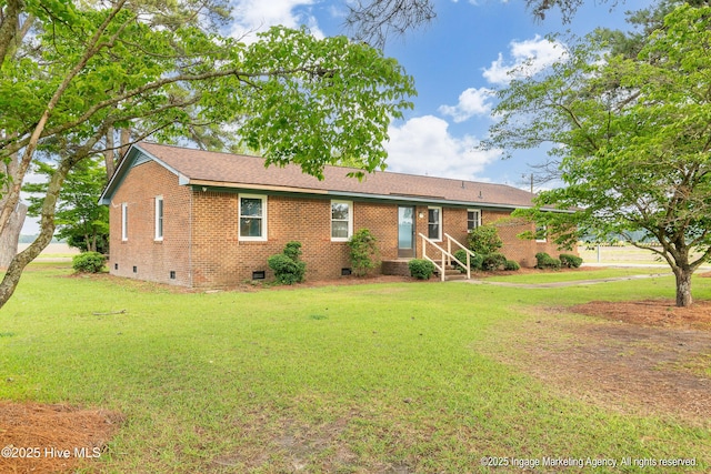 1363 Robert Everett Rd, Robersonville, NC 27871 - ranch-style house featuring crawl space, a front lawn, and brick siding