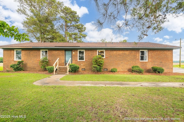 1363 Robert Everett Rd, Robersonville, NC 27871 - ranch-style home with crawl space, a front yard, and brick siding