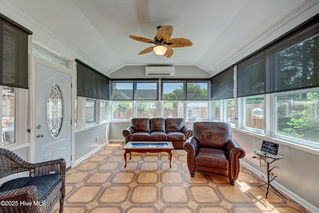 4029 Berberis Way, Wilmington, NC 28412 - sunroom featuring an AC wall unit, lofted ceiling, and baseboards