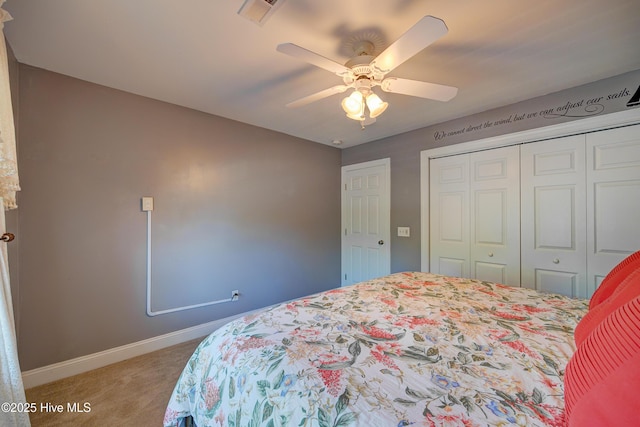 4029 Berberis Way, Wilmington, NC 28412 - carpeted bedroom featuring baseboards, a closet, and ceiling fan