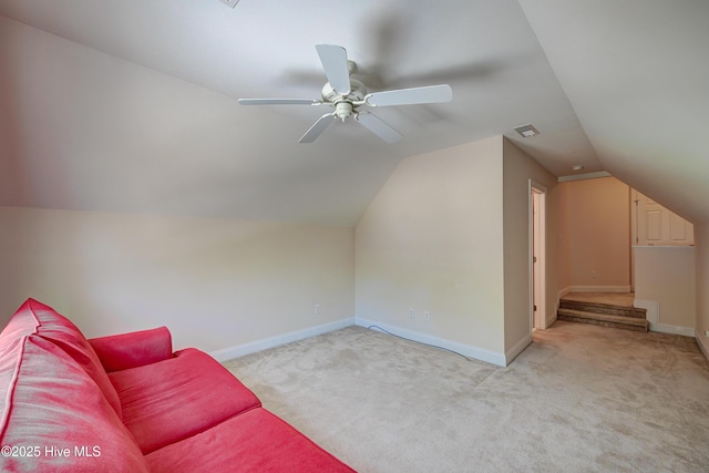 4029 Berberis Way, Wilmington, NC 28412 - additional living space featuring light carpet, lofted ceiling, baseboards, and a ceiling fan