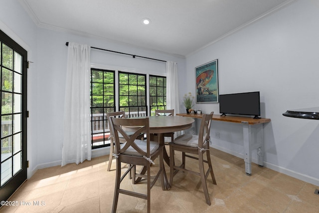 3 Merion Cir, Pinehurst, NC 28374 - dining area with crown molding, healthy amount of natural light, baseboards, and recessed lighting