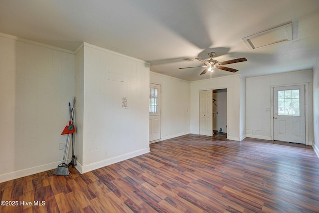 4448 Jamey Ct, Wilmington, NC 28405 - empty room with crown molding, attic access, wood finished floors, ceiling fan, and baseboards
