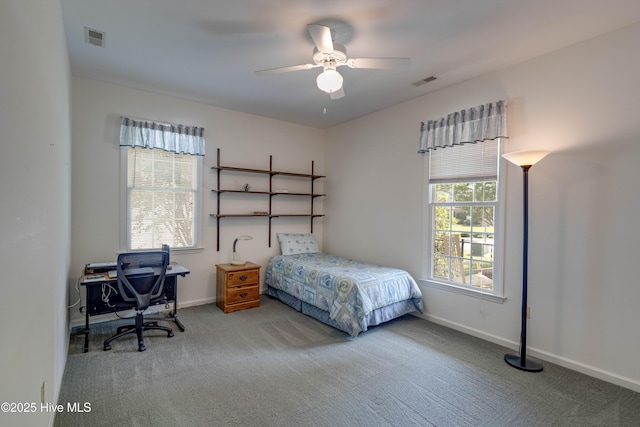 315 Thomas Pl, Washington, NC 27889 - bedroom with carpet flooring, baseboards, an office area, and a ceiling fan
