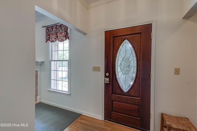 315 Thomas Pl, Washington, NC 27889 - entrance foyer with healthy amount of natural light, baseboards, ornamental molding, and wood finished floors