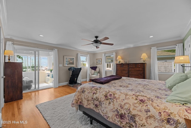 1404 Tosto Cir Apt 5, Oriental, NC 28571 - bedroom with access to outside, ornamental molding, light wood finished floors, baseboards, and recessed lighting