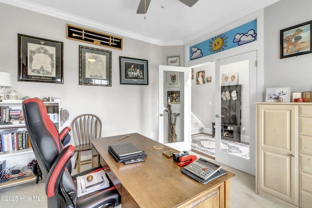 115 Norman Cir, Aberdeen, NC 28315 - office area with light colored carpet, crown molding, and ceiling fan