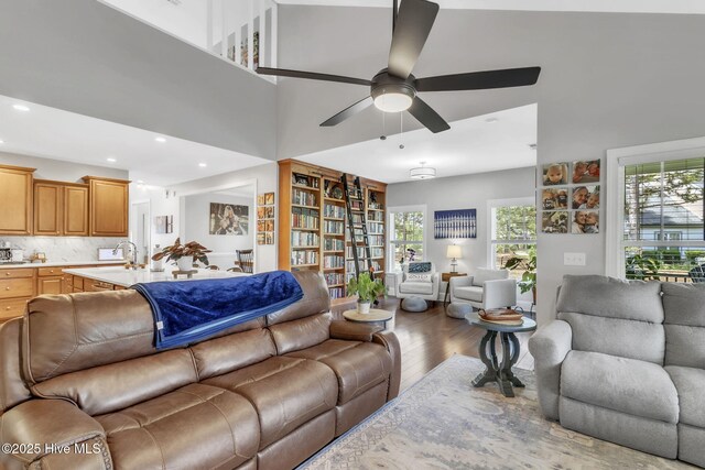 115 Norman Cir, Aberdeen, NC 28315 - living area with wood finished floors, plenty of natural light, a ceiling fan, and recessed lighting