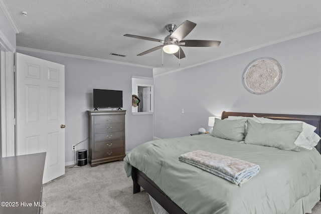 1825 Savannah Ct Unit D3, Wilmington, NC 28403 - bedroom featuring carpet, ornamental molding, ceiling fan, and a textured ceiling