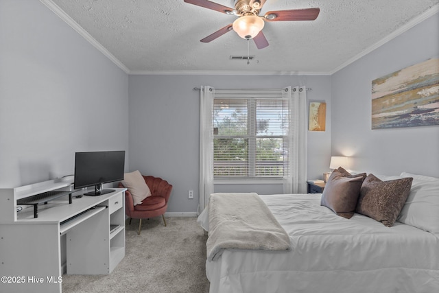 1825 Savannah Ct Unit D3, Wilmington, NC 28403 - bedroom featuring a textured ceiling, carpet, crown molding, and a ceiling fan