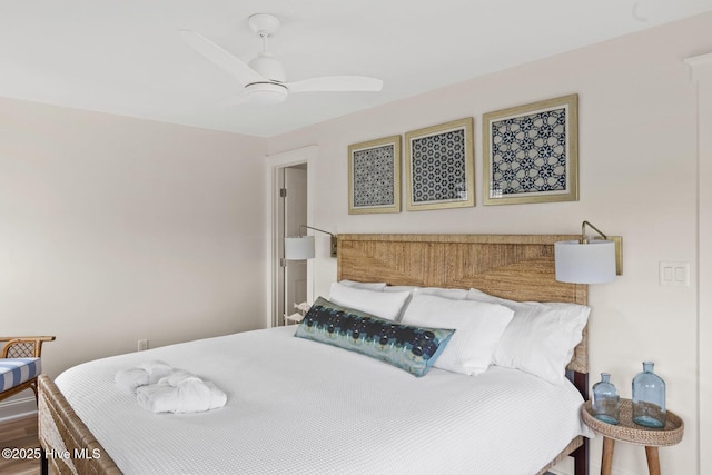 305 S Bald Head Wynd Wynd Unit 16, Bald Head Island, NC 28461 - bedroom featuring wood finished floors and ceiling fan