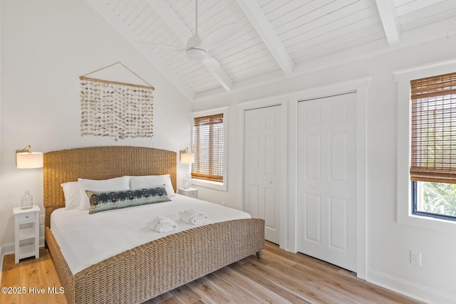305 S Bald Head Wynd Wynd Unit 16, Bald Head Island, NC 28461 - bedroom featuring wood finished floors, multiple closets, ceiling fan, and baseboards