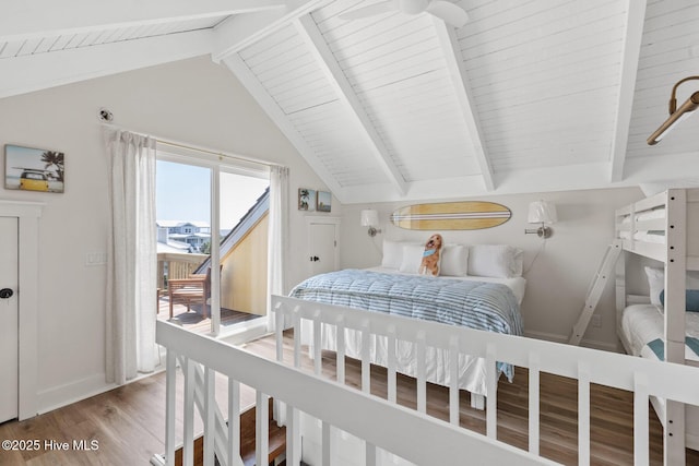 305 S Bald Head Wynd Wynd Unit 16, Bald Head Island, NC 28461 - bedroom featuring wood finished floors, access to exterior, wood ceiling, and baseboards