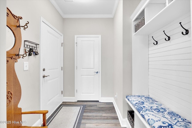 3213 Laughing Gull Ter, Wilmington, NC 28412 - mudroom with wood finished floors, ornamental molding, and baseboards