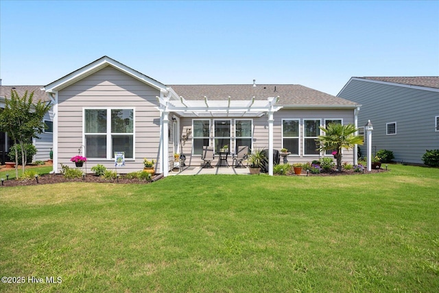 3213 Laughing Gull Ter, Wilmington, NC 28412 - rear view of property featuring a pergola, a patio, a yard, and a shingled roof