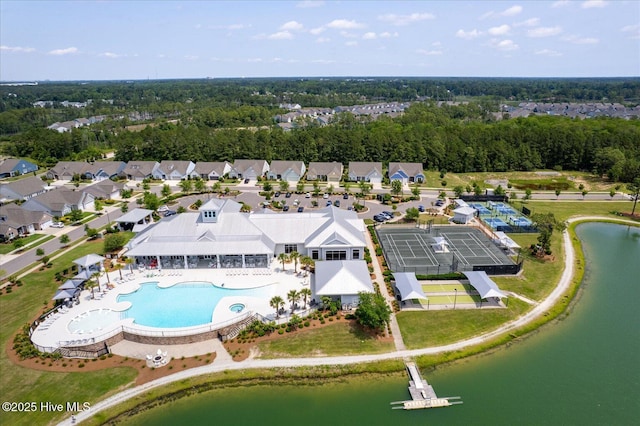 3213 Laughing Gull Ter, Wilmington, NC 28412 - aerial perspective of suburban area featuring a pool and a nearby body of water