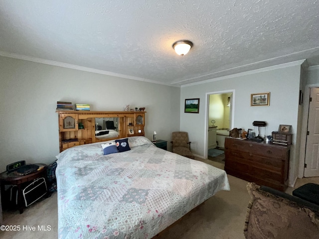22541 Henry St, Laurel Hill, NC 28351 - bedroom with crown molding, carpet floors, a textured ceiling, and ensuite bathroom