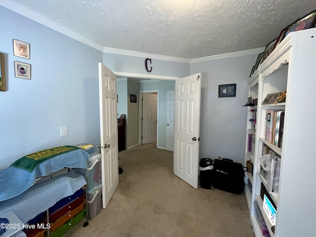 22541 Henry St, Laurel Hill, NC 28351 - bedroom with light carpet, ornamental molding, and a textured ceiling
