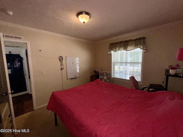 22541 Henry St, Laurel Hill, NC 28351 - carpeted bedroom featuring ornamental molding, a textured ceiling, and electric panel